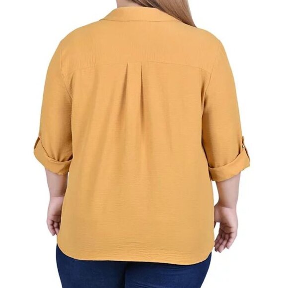 NY Collection Plus Size Long Sleeve Roll‑Tab Blouse – Narcissus, 2X, NWT - Picture 5 of 5